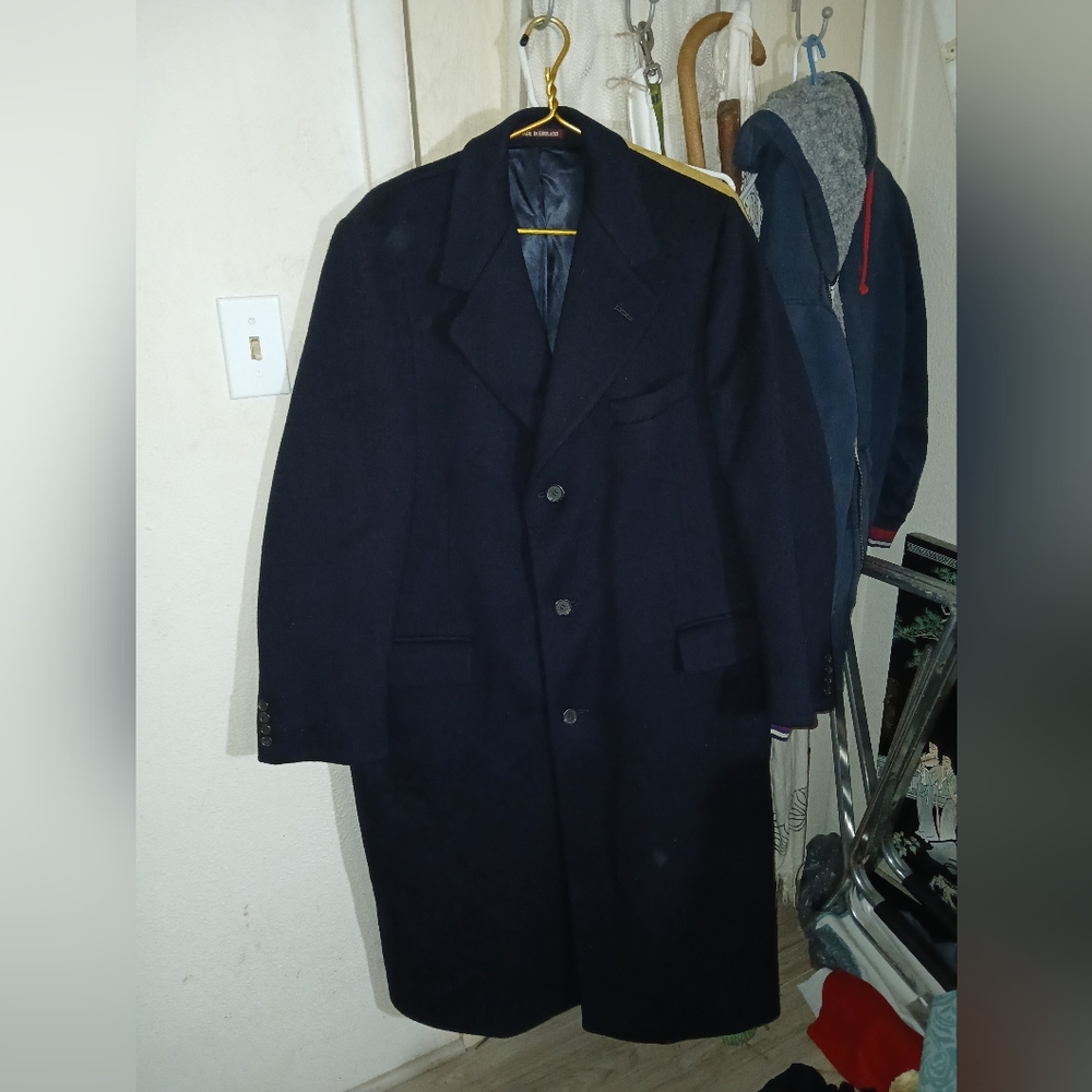 Jeffrey Banks 100% Wool Heavy Men's Classic Black Overcoat